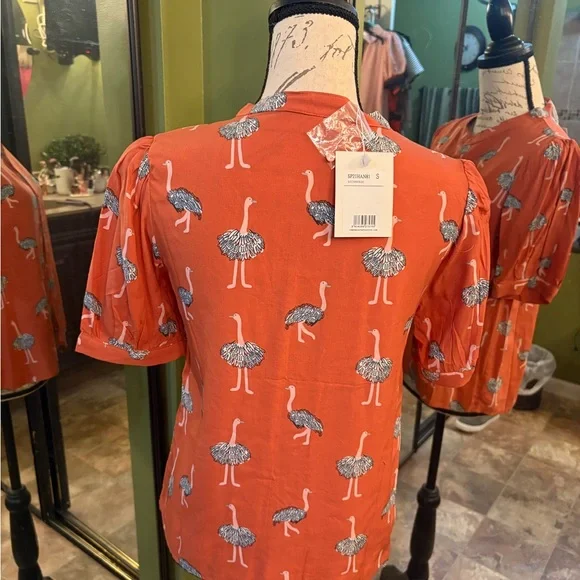 Orange Ostrich Print Blouse - Picture 2 of 4